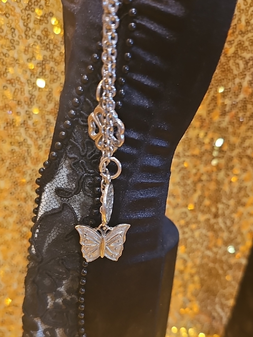 Silver Butterfly Safety Pin Bling Rhinestone Jewelry Set - Picture 2 of 5